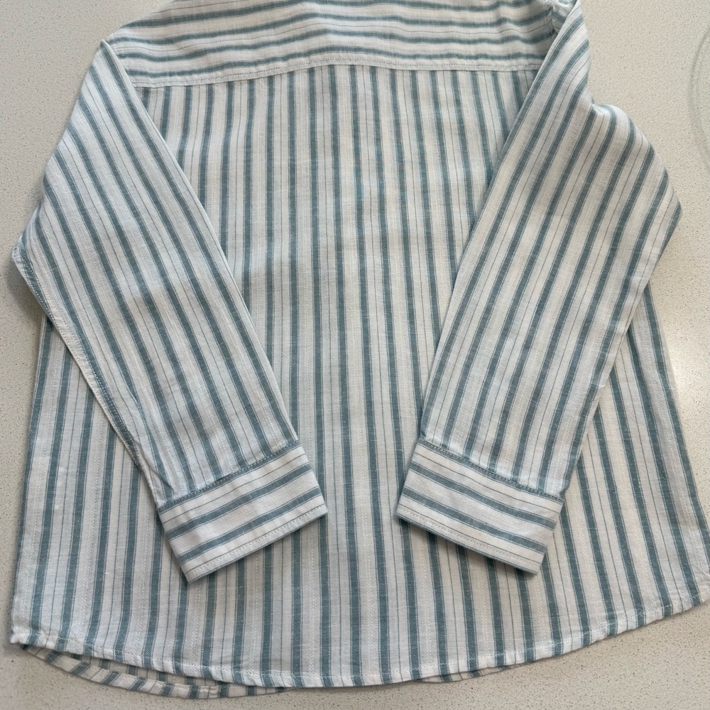 Zara Boy's Casual Green and White Striped Shirt - Picture 3 of 3